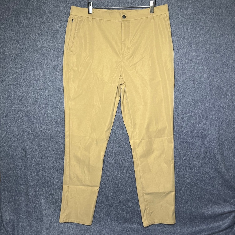 Wowie Mens Performance Chino Pants Khaki Tan Golf Travel Trousers 34x32